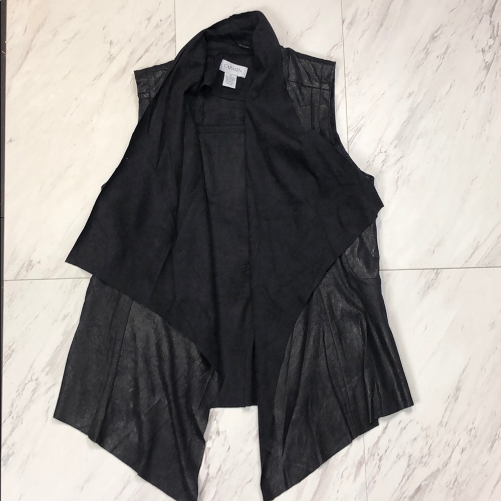 Black faux suede/leather vest